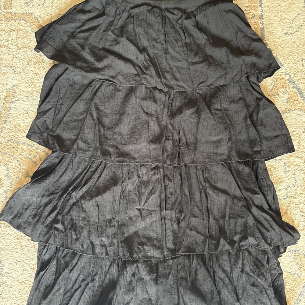 Abercrombie Crepe Black Tiered Ruffle Maxi Skirt